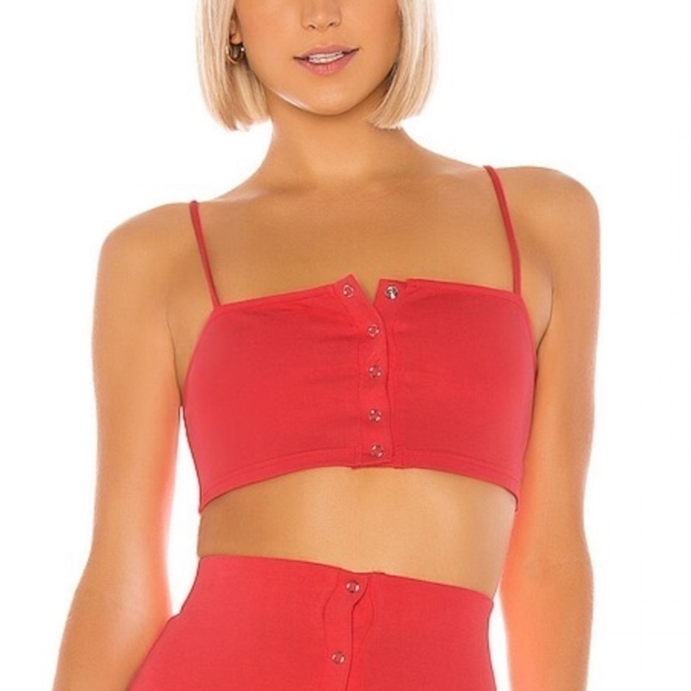 NWT Privacy Please Goldman Ribbed Snap Front Crop Tank Top in Red
